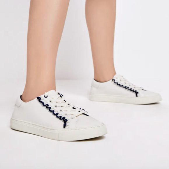 tory burch white leather ruffle sneakers - size 6 - Picture 2 of 10